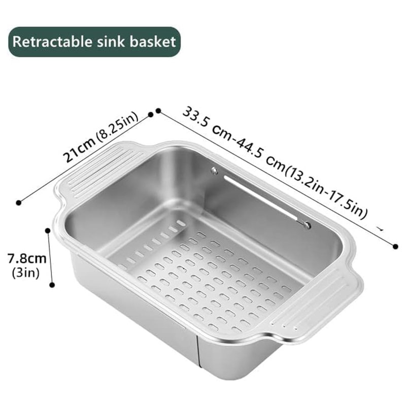 Kitchen Supply-Over the Sink Colander Strainer Basket Stainless Steel Retractable Kitchen Sink Basket