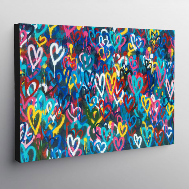 Love Hearts Graffiti - Wrapped Canvas Print, 20.5cm H x 30.5cm W x 3.8cm D