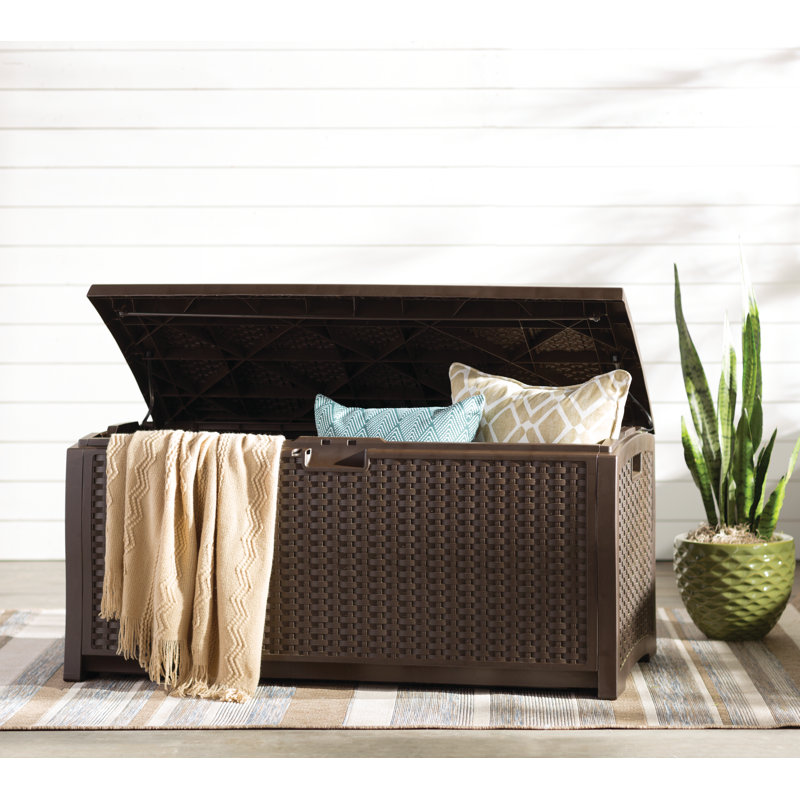 Mocha Brown Wicker-Style Resin 73 Gallon Lockable Deck Box