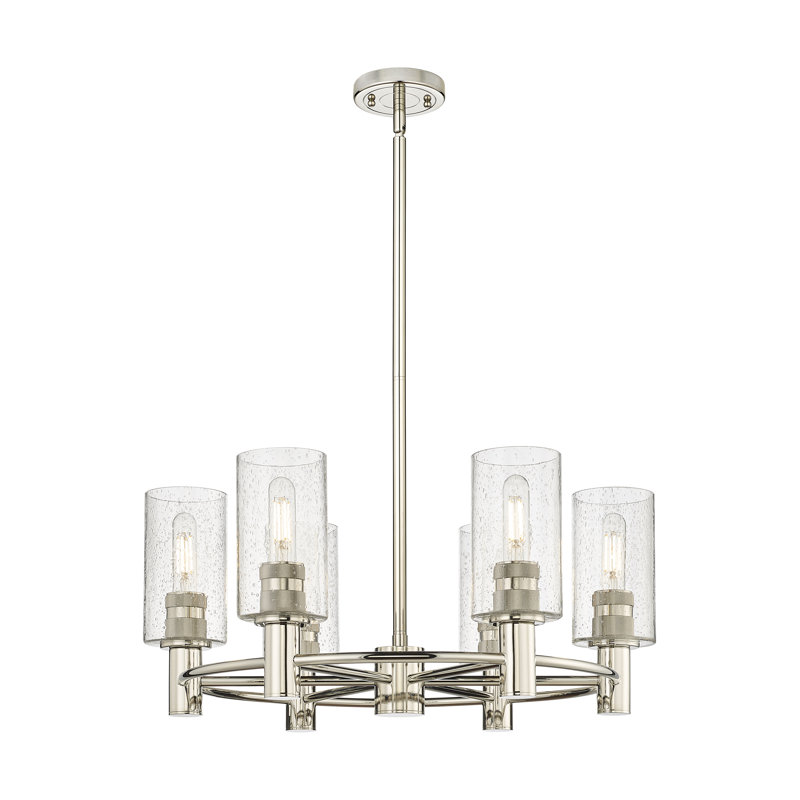 Lustre suspendu 6 lumières Crown Point, Grainé, Nickel poli