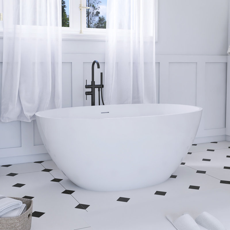 Freestanding Solid Surface Soaking Bathtub, Matte White