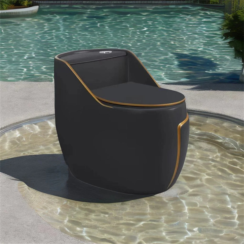 WATERMONY 1.45 Gallons GPF Elongated Comfort Height Floor Mounted One-Piece Toilet (Seat Included), Black