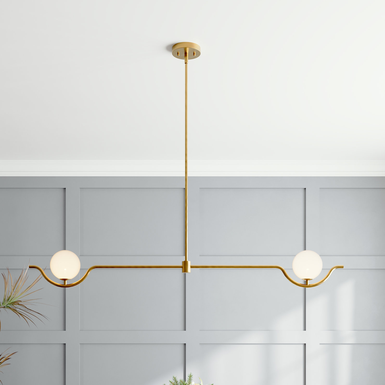 Elegant Dimmable Chandelier, 2, 6.40" H x 53.70" W x 5.10" D