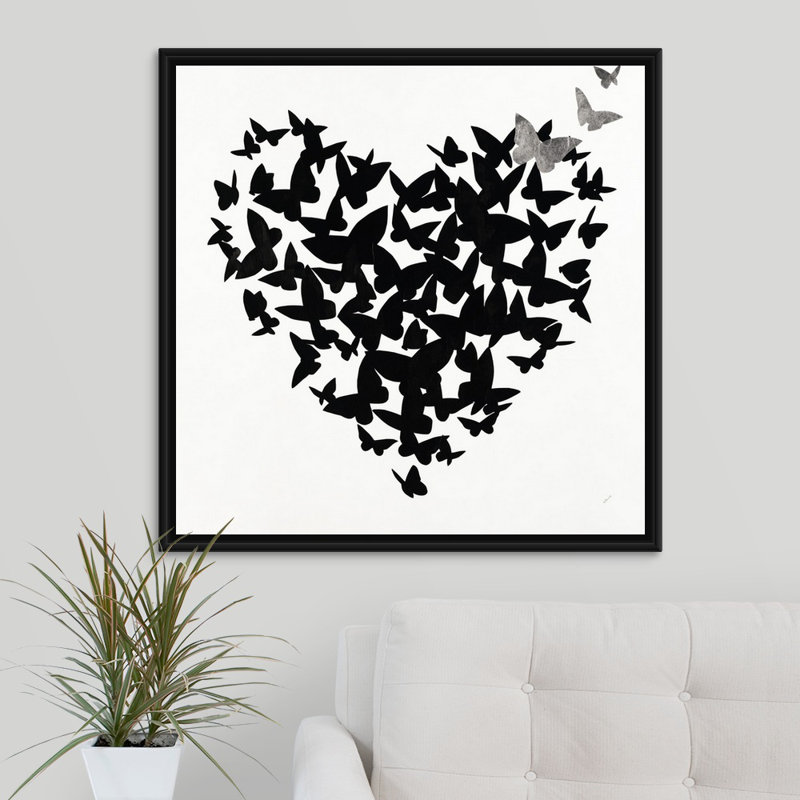 «Hearts in Flight III», impression sur toile, H 31,7 po x l 31,7 po x p 1,75 po, Cadre flottant noir