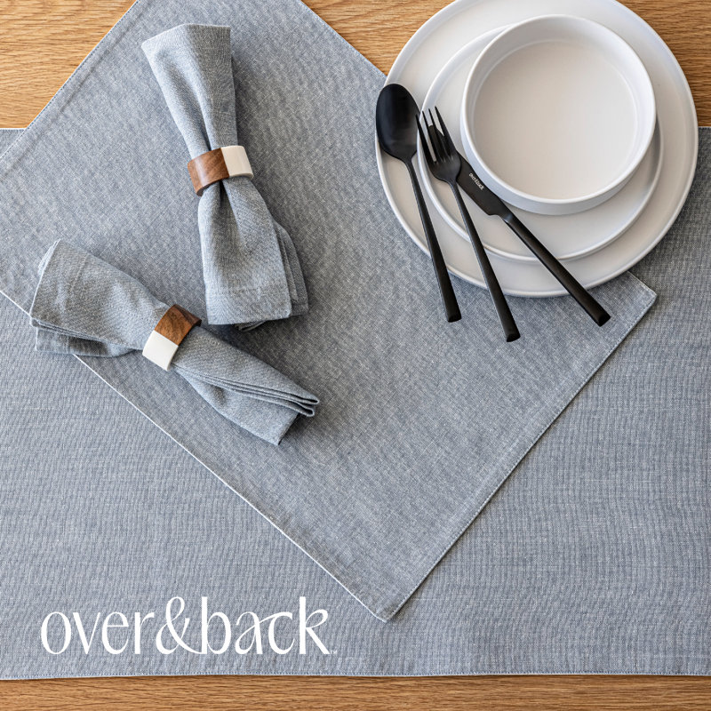Set of 4 Blue Woven Chambray Cotton Placemats