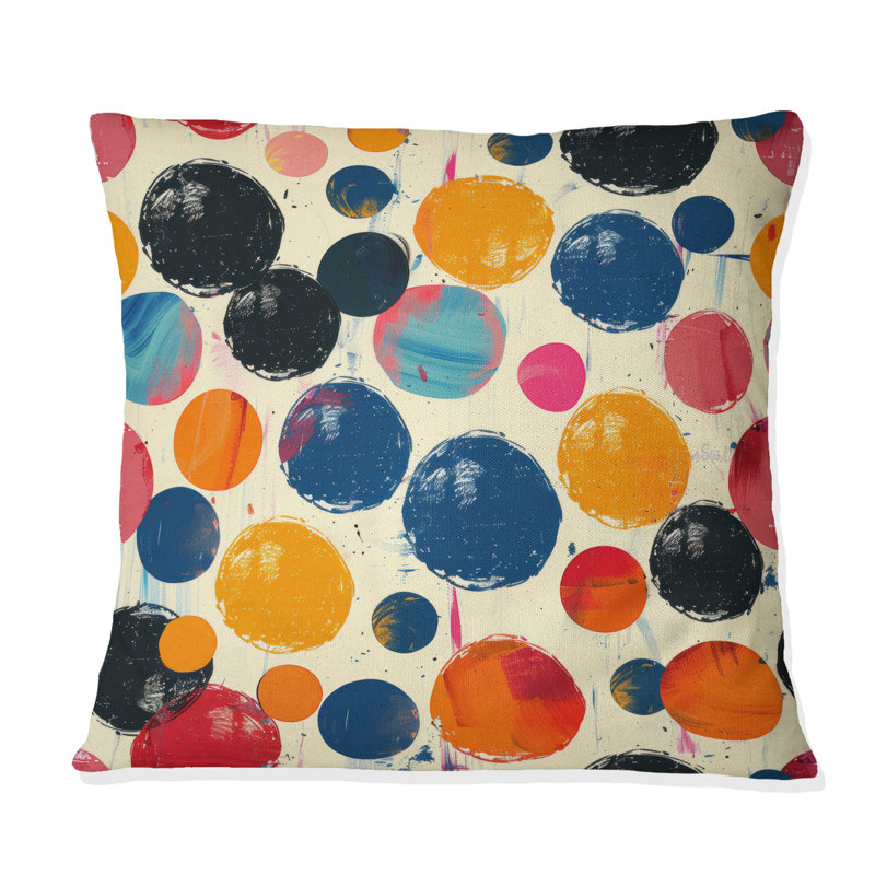 Coussin décoratif à pois orange et vert VII - Pois, H 18 po x l 18 po