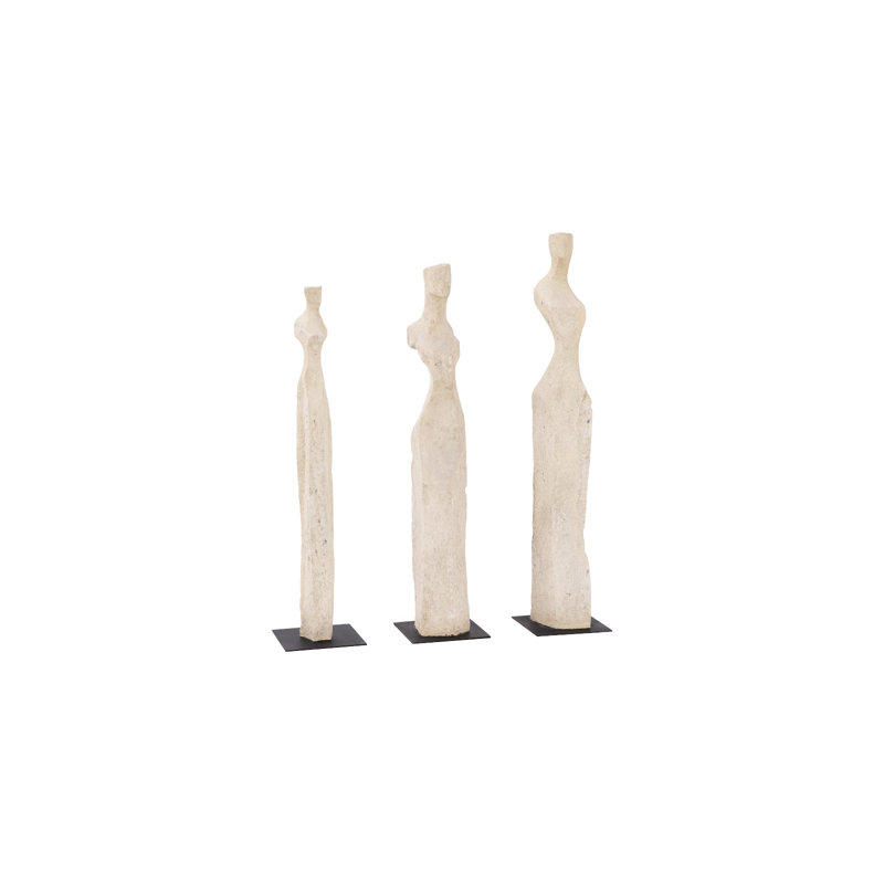 Ensemble de 3 statues femme en pierre blanche