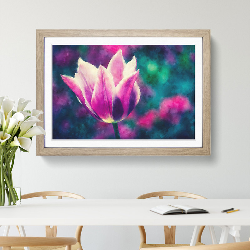 Purple Tulip Flower - Framed Print, 24cm H x 33cm W x 2cm D, Oak Framed