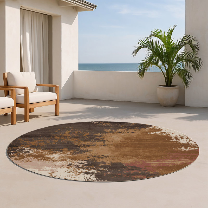 Watercolor Brown Indoor and Outdoor Area Rug, Round 5'