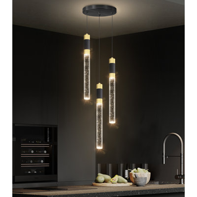 3-Lights Crystal Pendant Light Led Dimmable Chandelier Light