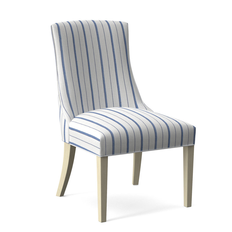 Tuxedo Slipper Dining Chair, Bisque Finish, Cobalt Blue Stripe; 0204-64