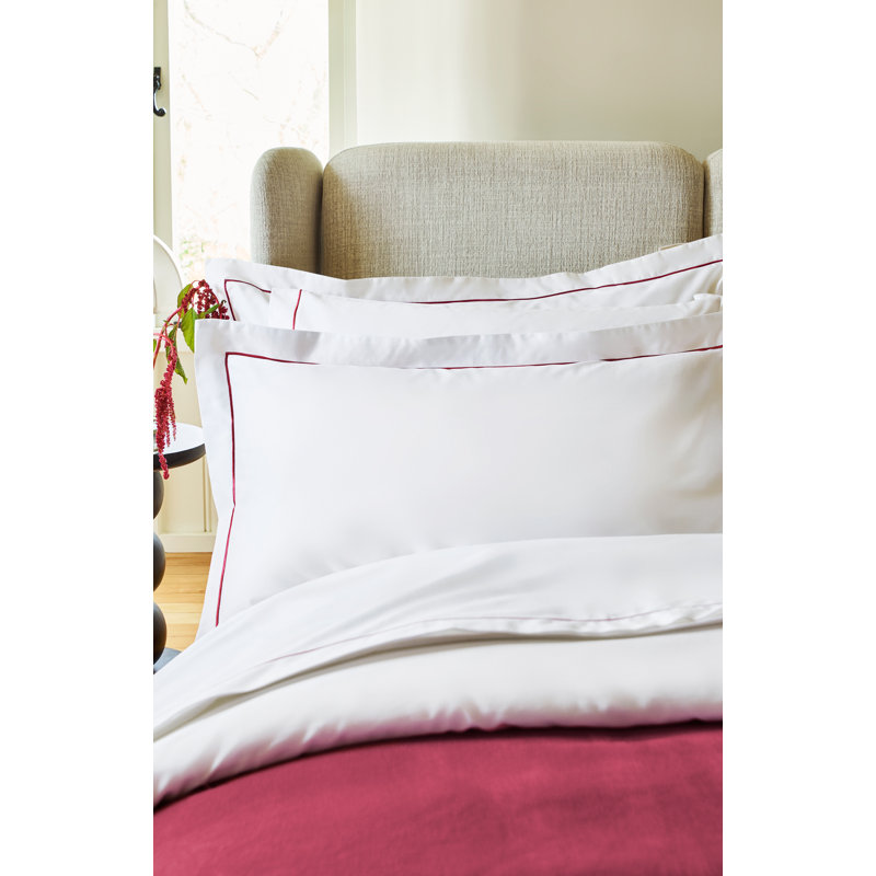 Premium 100% SateenPillowcase Pair, King Pillowcase, White/Fuchsia