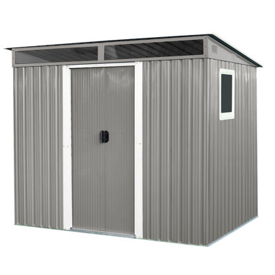 8 Ft X 6 Metal Shed For Garden With Inclined Slope Roof & Anchor - Stable (gray Storage Unit Galvanized Steel Panels