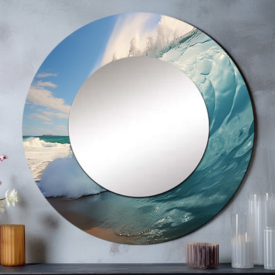 Turquoise Ocean's Force Unleashed II - miroir mural décoratif côtier, miroir rond côtier, impression d'art en métal
