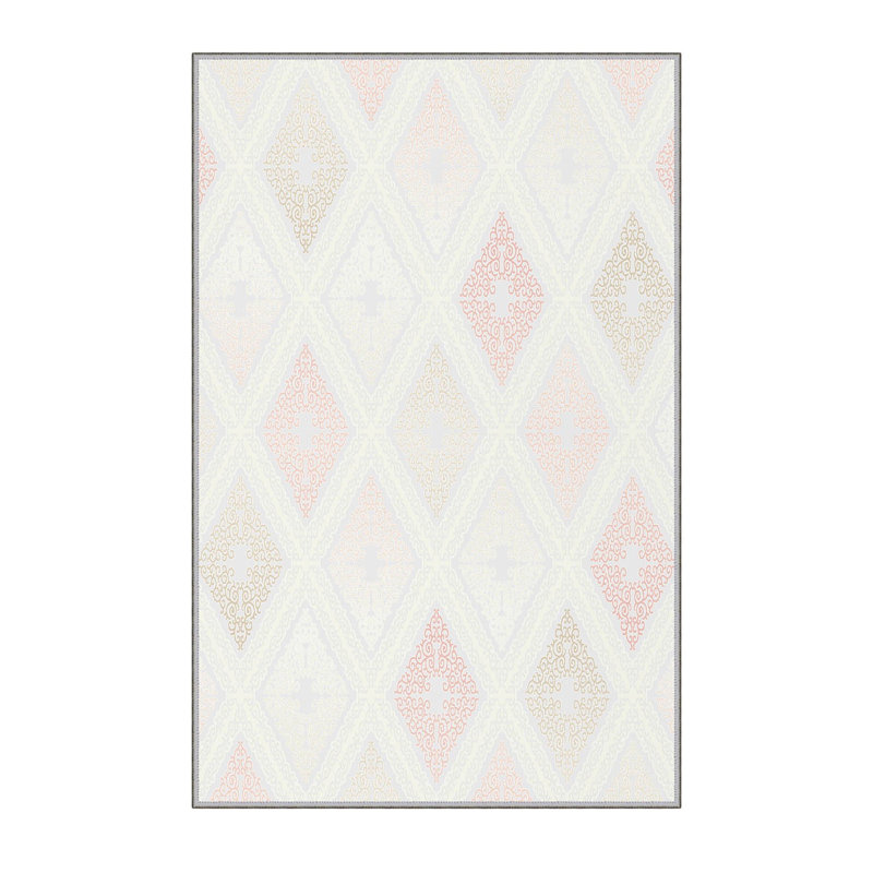 Tapis géométrique tissé à plat en polyester crème / rose Carpet, Rectangle 5 pi 11 po x 9 pi 2 po