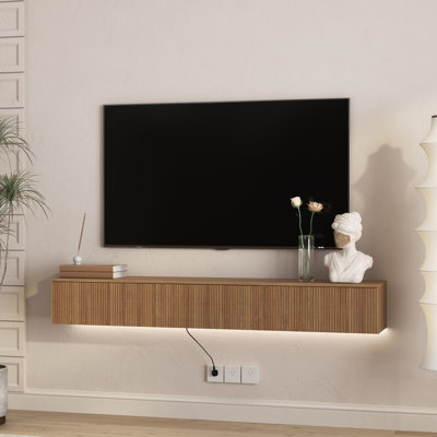 Meuble télé flottant mural 65 po avec 16 lumières DEL de couleur moderne 65 po, centre de divertissement High-Tech pour téléviseurs de 55 à 65 po