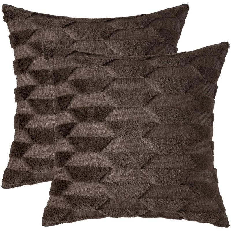 Ensemble de 2 coussins décoratifs en fausse fourrure, Chocolat