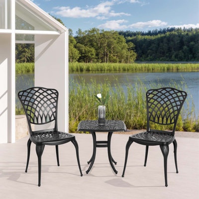 Bistro Set 3 Piece Rustproof Cast Aluminum Patio Furniture Sets 2 Chairs and 1 Round Table Outdoor, Garden,  Patio, Balcony, black