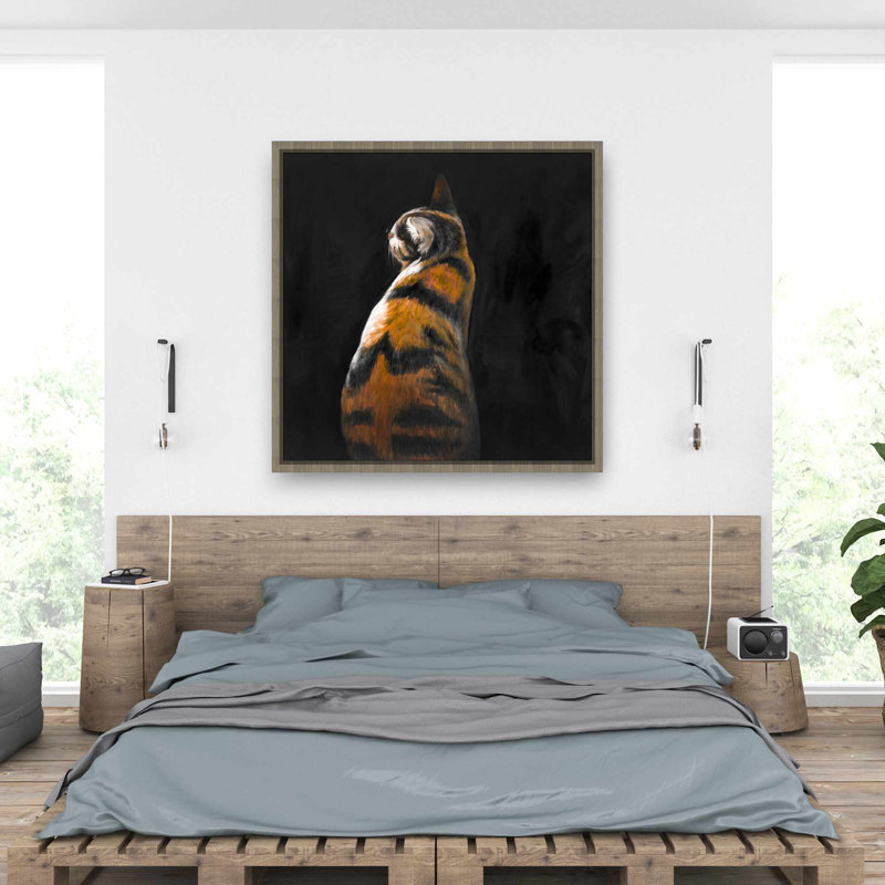 Chat tacheté - Toile encadrée orange moderne pour la décoration intérieure