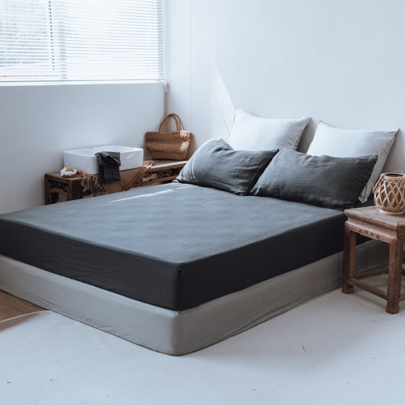 Linen Fitted Sheet, King Fitted Sheet, Dark Gray