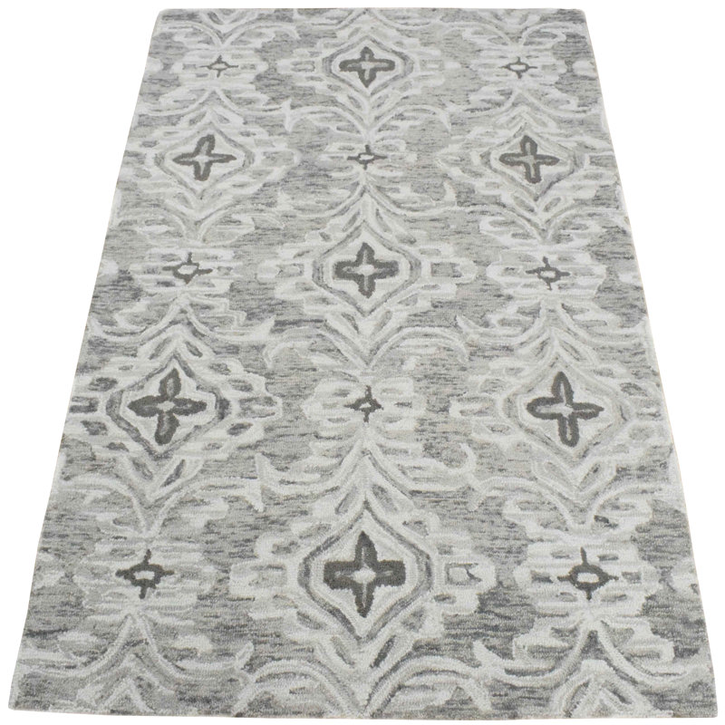 Tapis décoratif argent en laine Touffeté à la main Cartwright, Rectangle 8 pi x 11 pi
