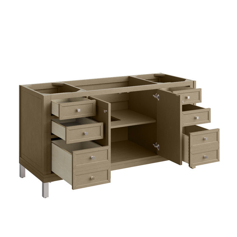 Chicago 60"W Single Vanity W/ Freepower Wireless Charger, Ethereal Noctis, Walnut Whisper