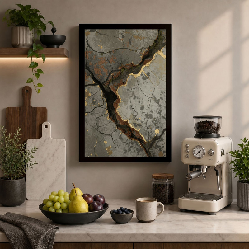 Weathered Stone Industrial - Wrapped Canvas, 18x12 - 45.7 x 30.5 cm, Terracotta Border