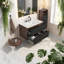 Meuble-lavabo moderne en noyer et noir avec lavabo en céramique, conception peu encombrante