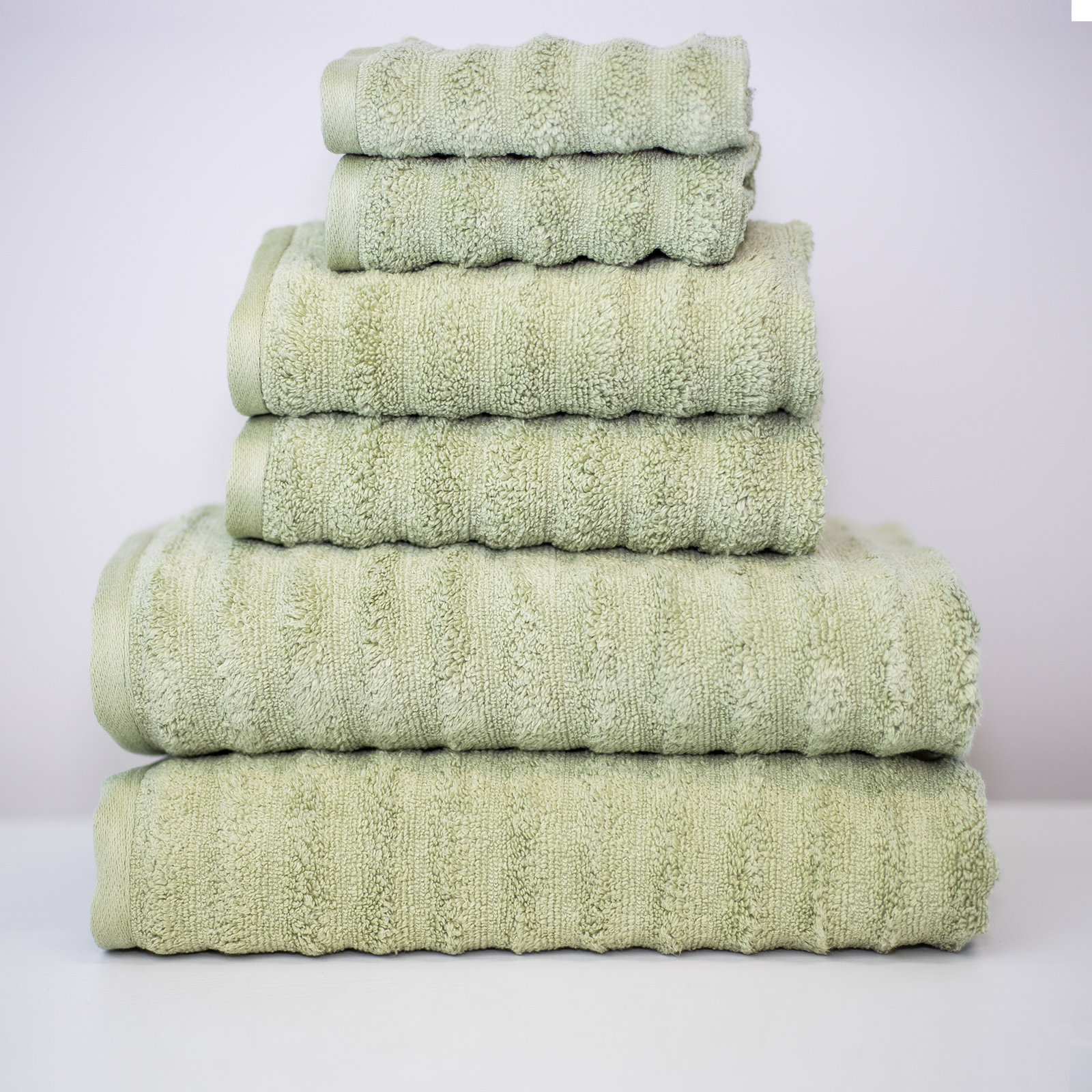 Spa 6-Piece Wavy Combed Cotton Towel Set, Sage