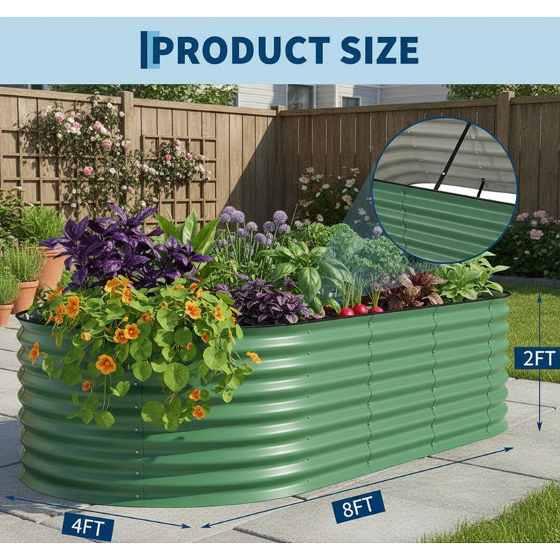 Lit de jardin surélevé galvanisé pour l'extérieur, résistant à la rouille, H 24 po x l 94 po x P 48 po, Vert
