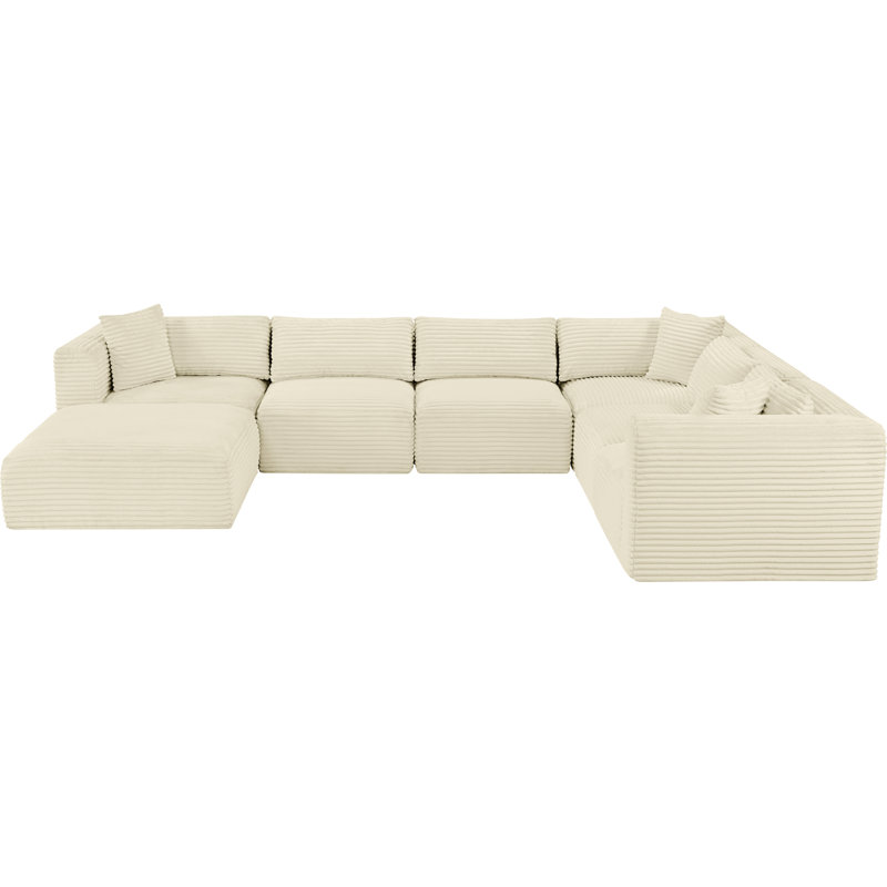 Canapé modulaire Carmean, Velours côtelé texturé crème, 3 Armless, 3 Corner, 1 Ottoman