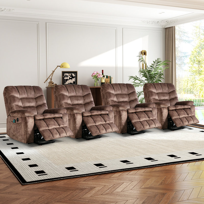 39.4" W Velvet Super Soft Oversize Power Lift Assist Recliner Chair With Massage Heating & Dual Hidden Cup Holders & USB