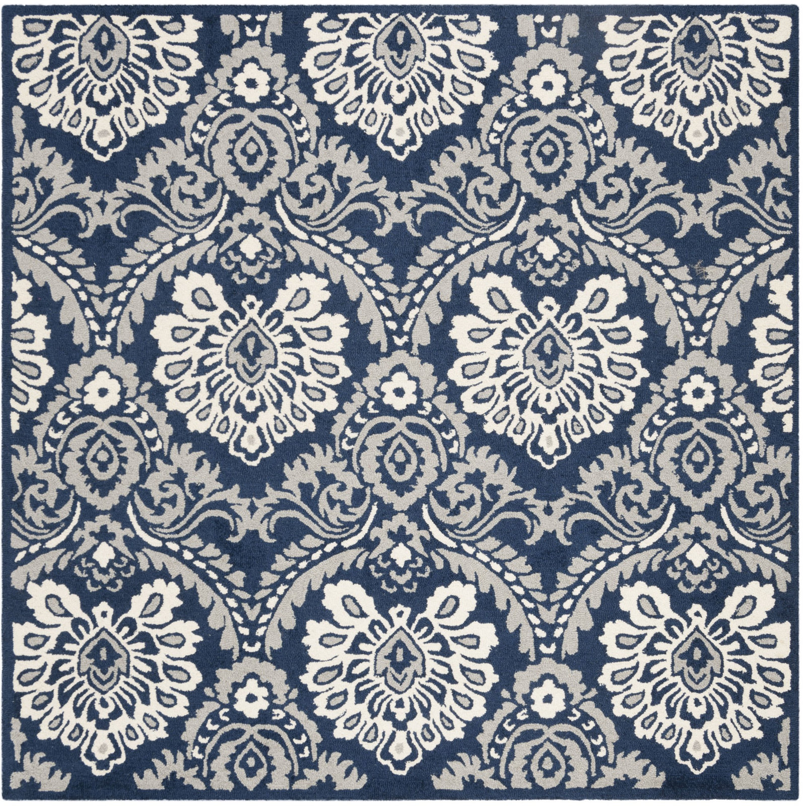 Tansy Navy Ivory Hand-Tufted Wool Rug, Square 8'