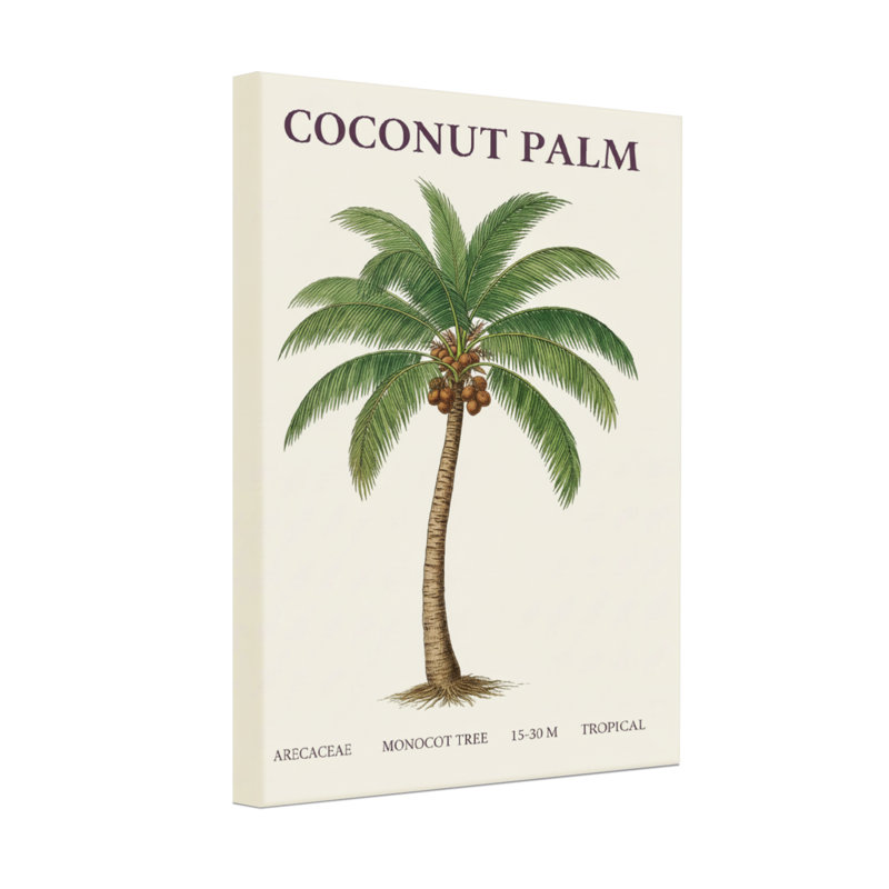 Plantes et fleurs, cocotier, plante tropicale, illustration, H 18 po x l 12 po
