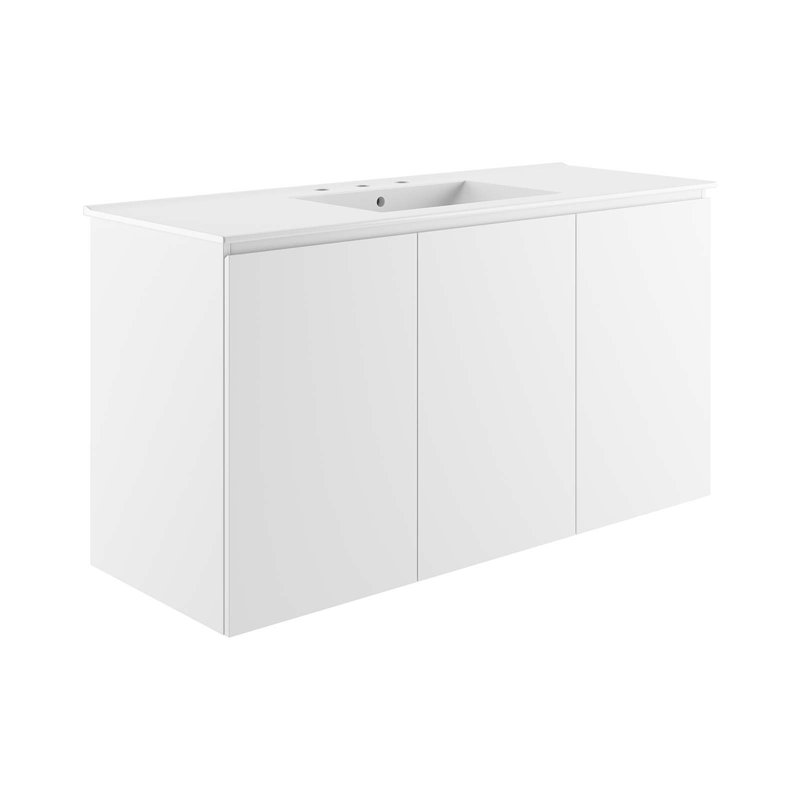 Modway Bryn 48" Wall-Mount Bathroom Vanity, White, White