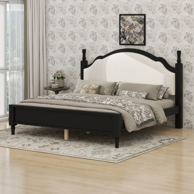 Wood Platform Bed With Upholstered Headboard