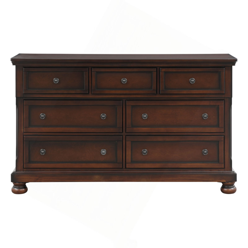 Commode classique transitionnelle à 7 tiroirs en placage de bouleau dissimulé