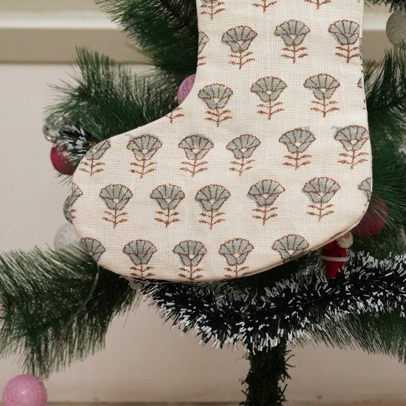  Chaussette de Noël en lin Artisan, H 10 po x l 4,5 po