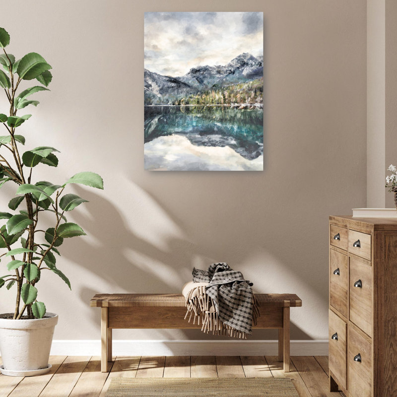 Lake Reflections Blue and Green Landscape Canvas Art Print
