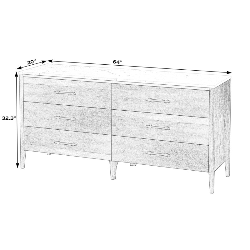 Mayfair 6 Drawer Wood and Marble Dresser, Washed Black/Ivory
