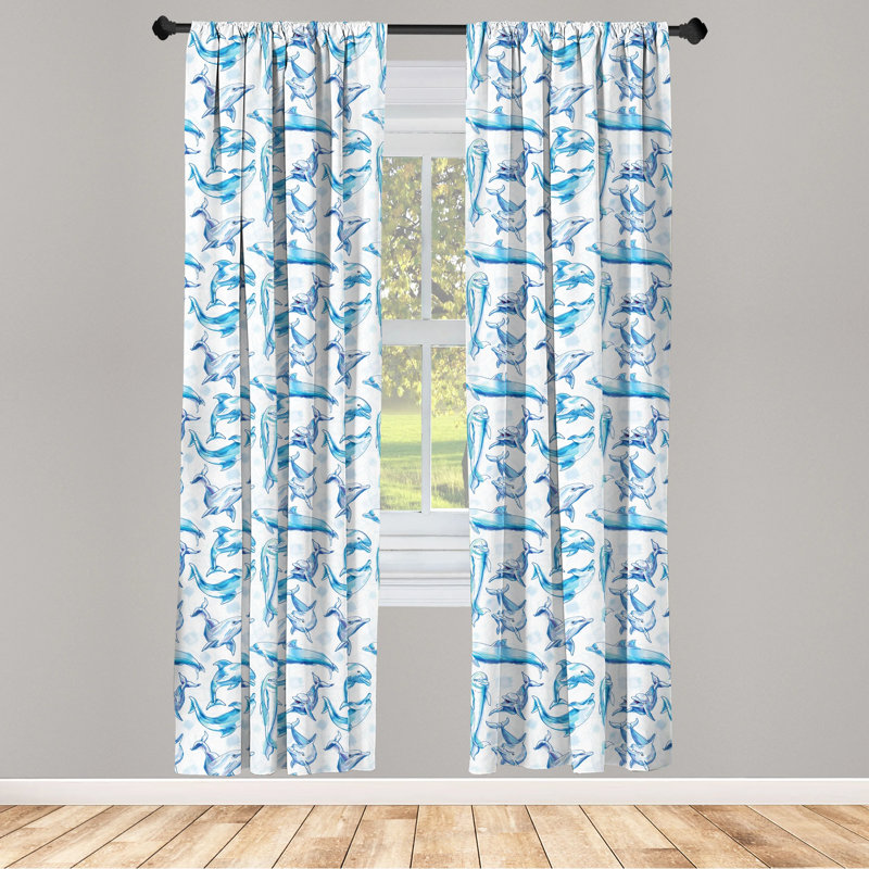 Sea Animals White and Blue Polyester Curtain Panels