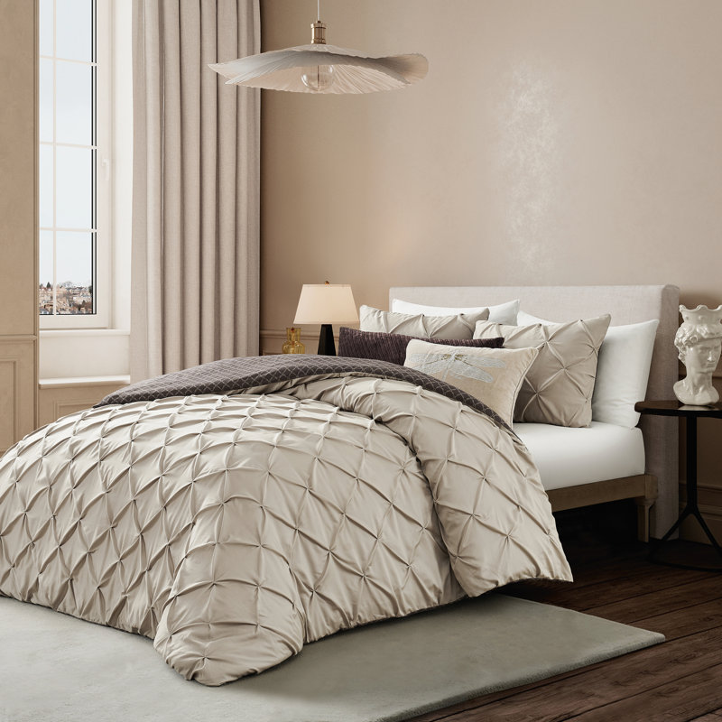 Ensemble de couette à plis piqués en coton TENCEL Ted Baker, King, Beige