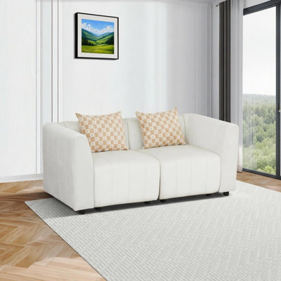 Ensemble de canapé de salon en microfibre blanc 2 pièces