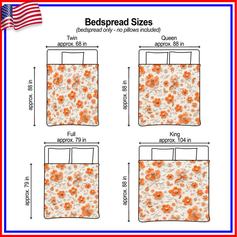 Couvre-lit matelassé à motif floral orange toutes tailles, Twin