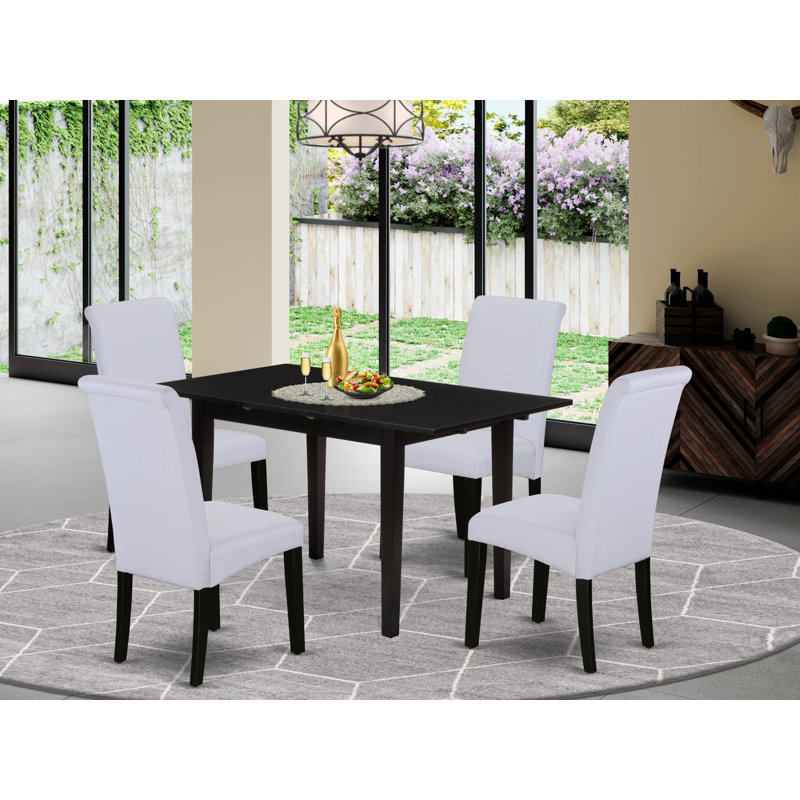Solid Wood Top-Upholstered Dining Room Set with High Back-Seats, Black, Gray/Black, 5 Pieces: 1 Table, 4 Chairs