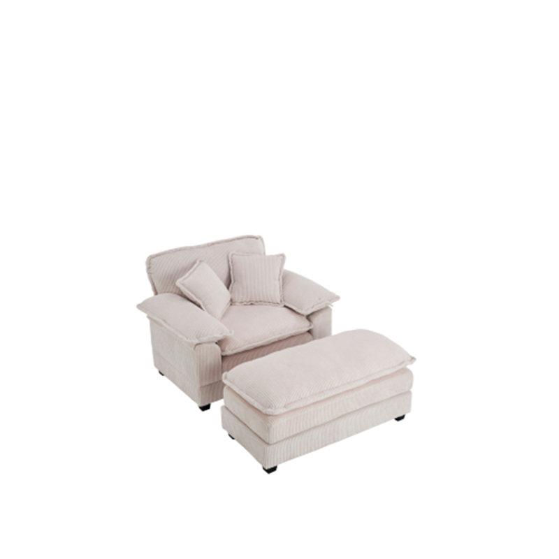 56.3" Single Sofa With 2 Toss Pillows And A Ottoman, Comfy Sofa- Deep Seat Couch, White