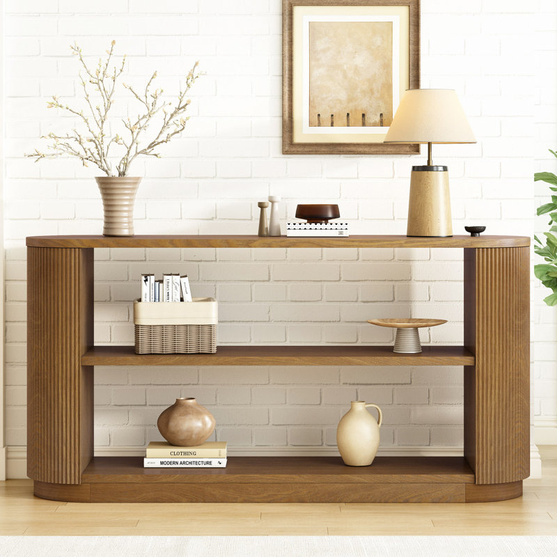 Console de vestibule moderne, table de canapé mince avec tablette ouverte et grain de bois élégant, table de couloir multifonctionnelle pour le salon