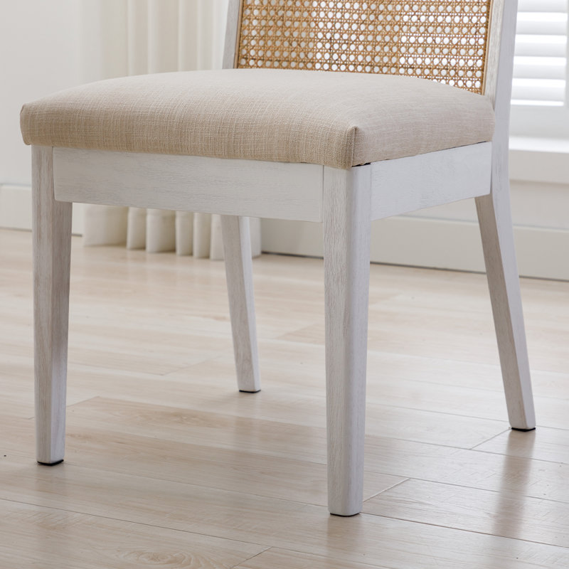 19.75cm H Upholstered Side Chair, Linen Beige, White