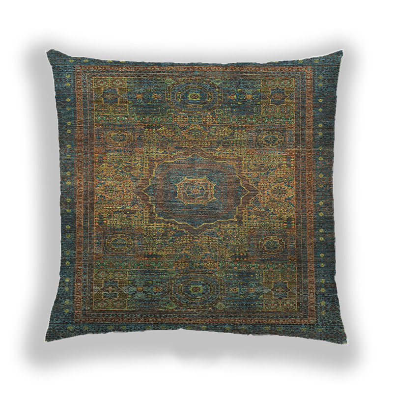 Coussin Abstract 2342, Microsuède, Bleu / Jaune