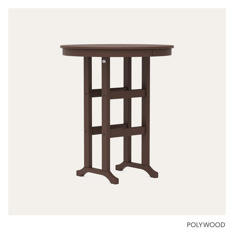 POLYWOOD Round Farmhouse Bar Table, Mahogany, 36"